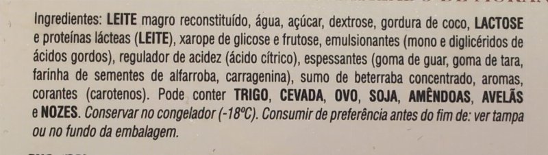 Foto da lista de ingredientes