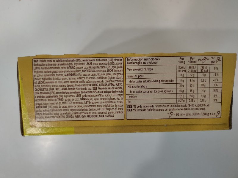 Foto da tabela nutricional