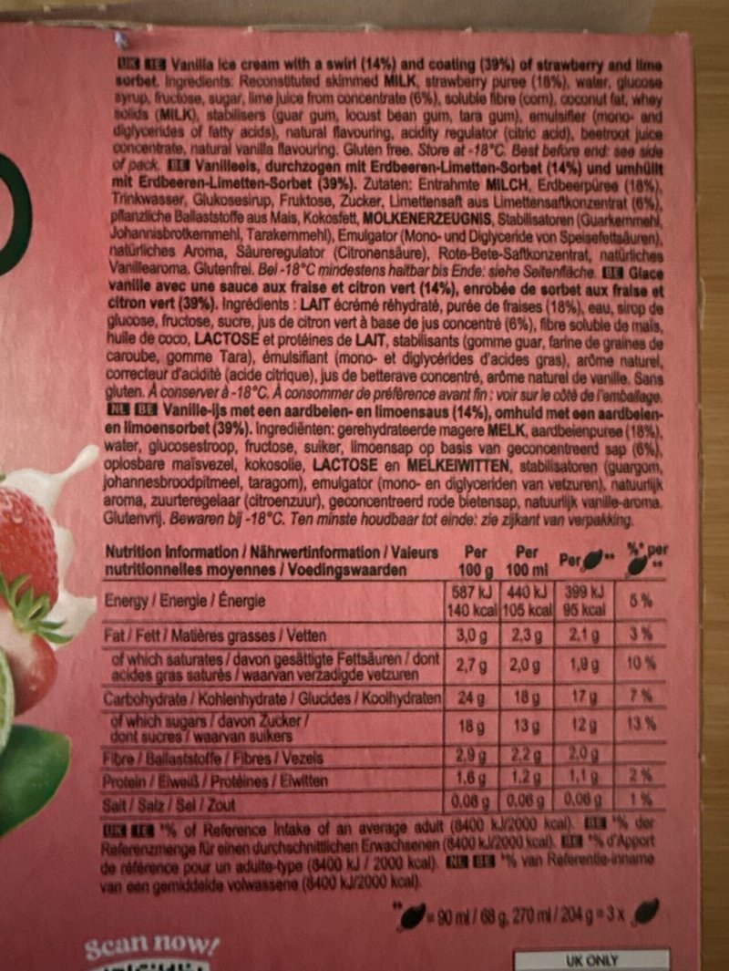 Foto da tabela nutricional