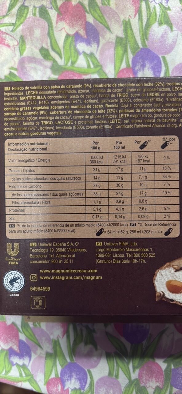 Foto da tabela nutricional
