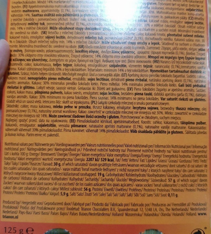 Foto da tabela nutricional