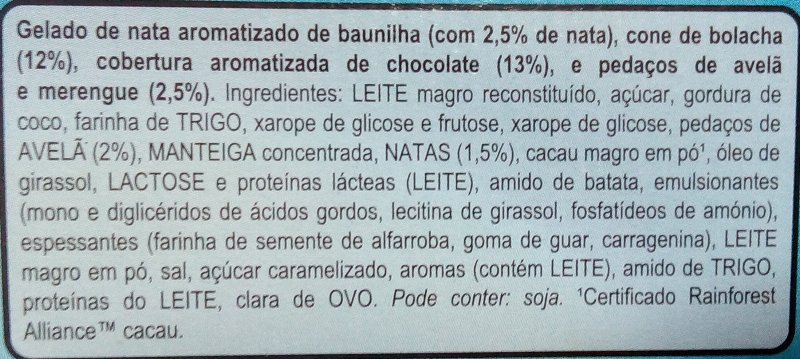 Foto da lista de ingredientes