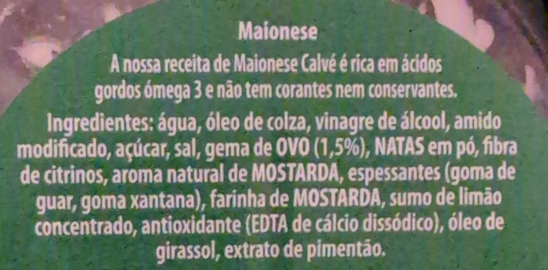 Foto da lista de ingredientes