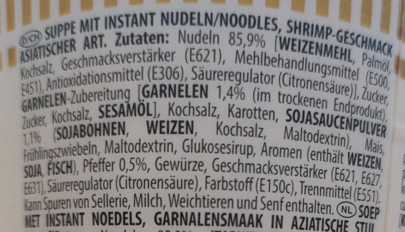 Foto da lista de ingredientes