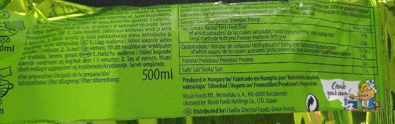 Foto da tabela nutricional