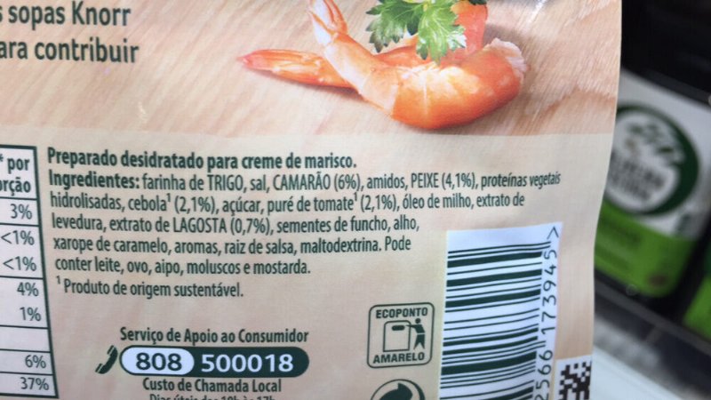 Foto da lista de ingredientes
