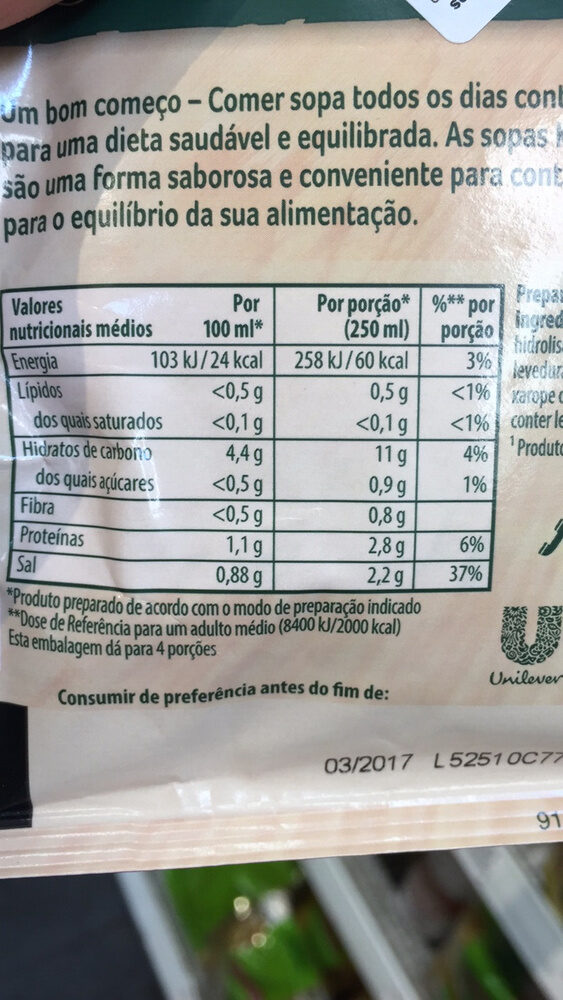 Foto da tabela nutricional