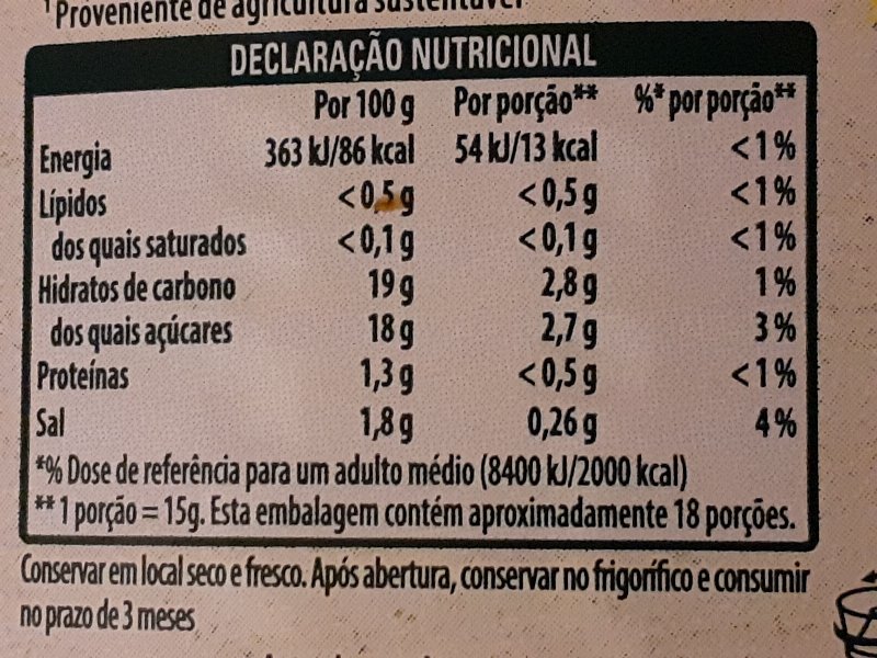 Foto da tabela nutricional
