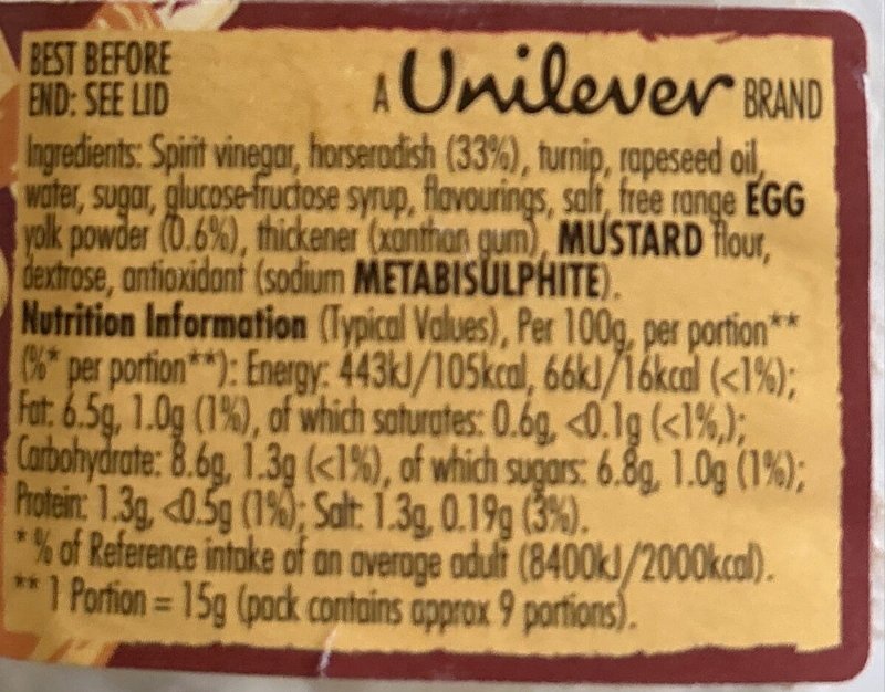 Foto da lista de ingredientes