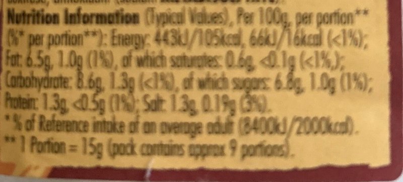 Foto da tabela nutricional