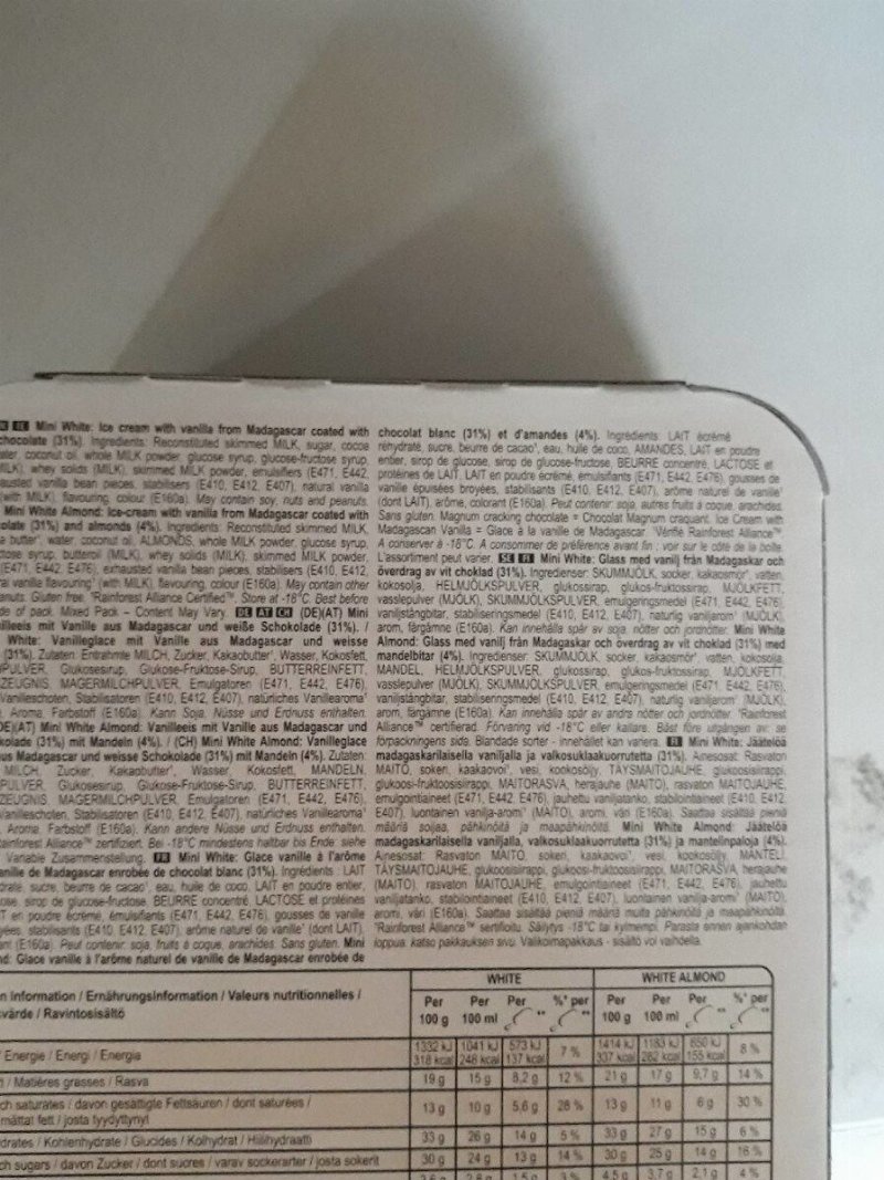 Foto da tabela nutricional