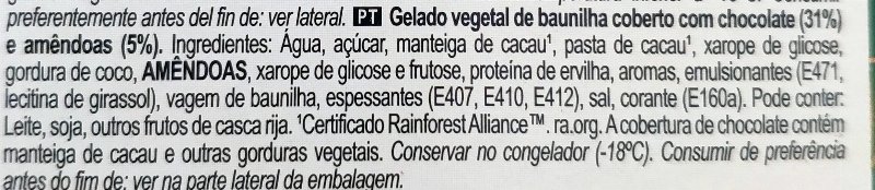 Foto da lista de ingredientes