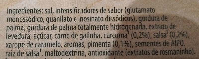Foto da lista de ingredientes