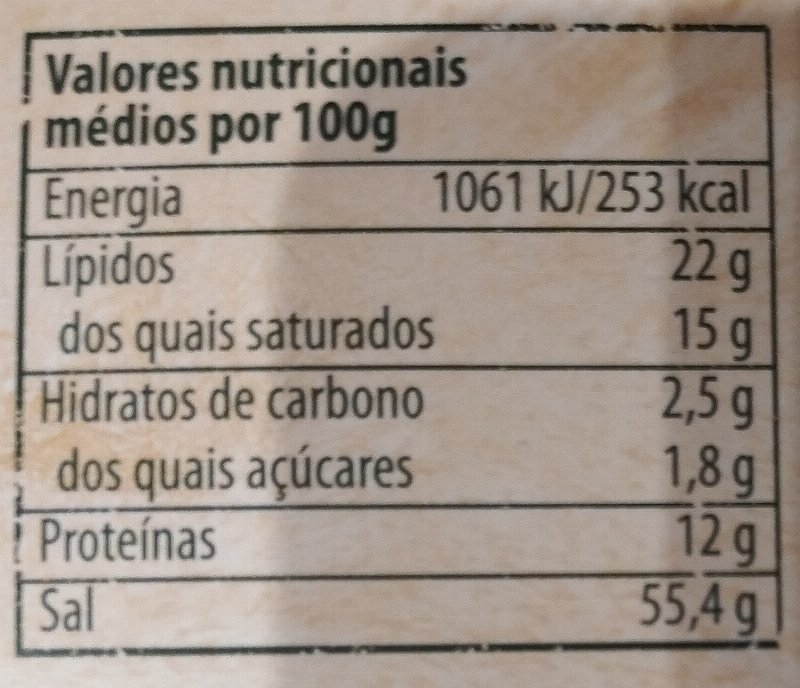 Foto da tabela nutricional