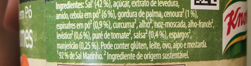 Foto da lista de ingredientes