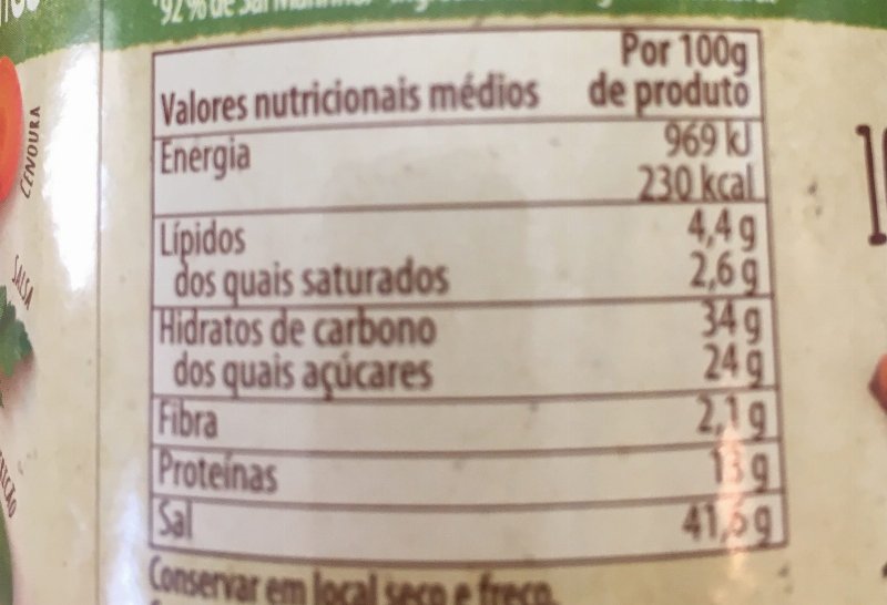 Foto da tabela nutricional
