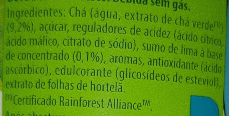 Foto da lista de ingredientes