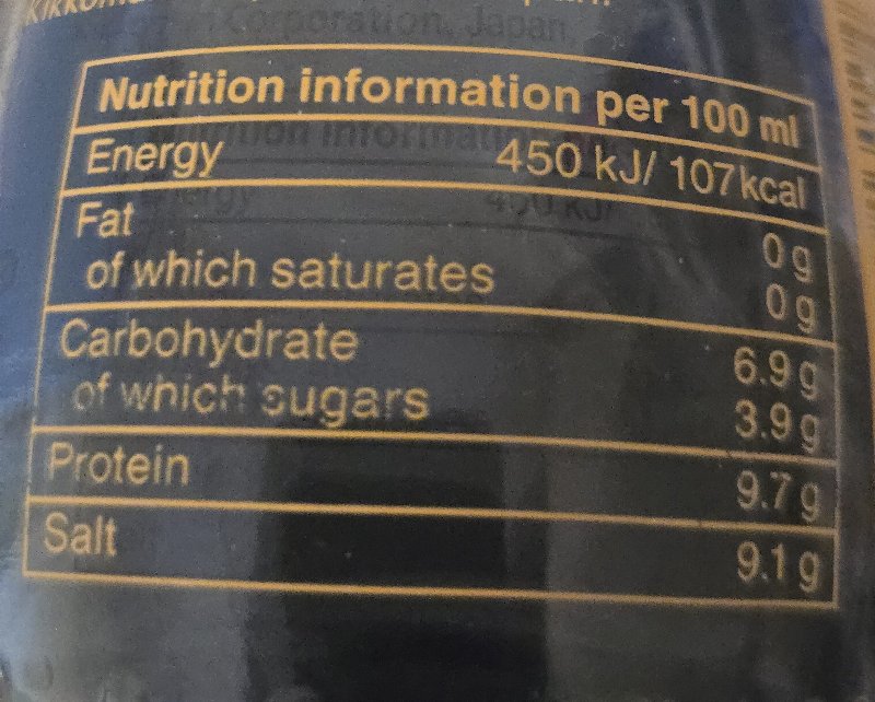 Foto da tabela nutricional