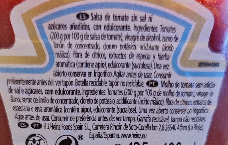 Foto da lista de ingredientes