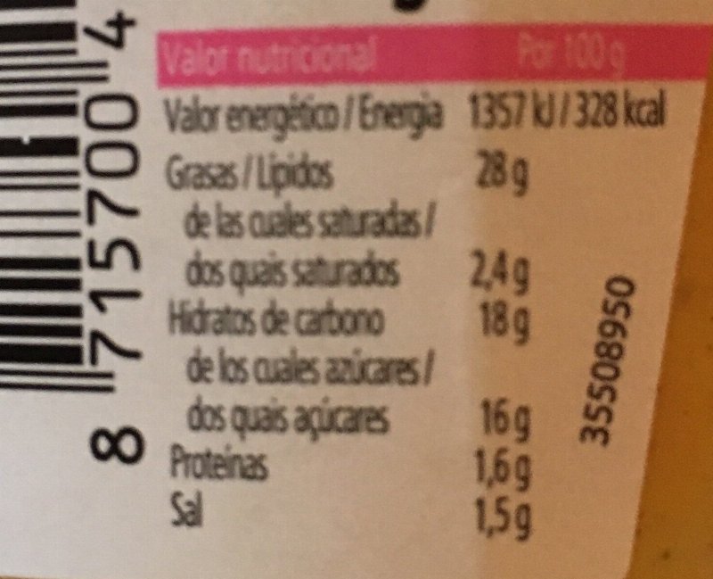 Foto da tabela nutricional