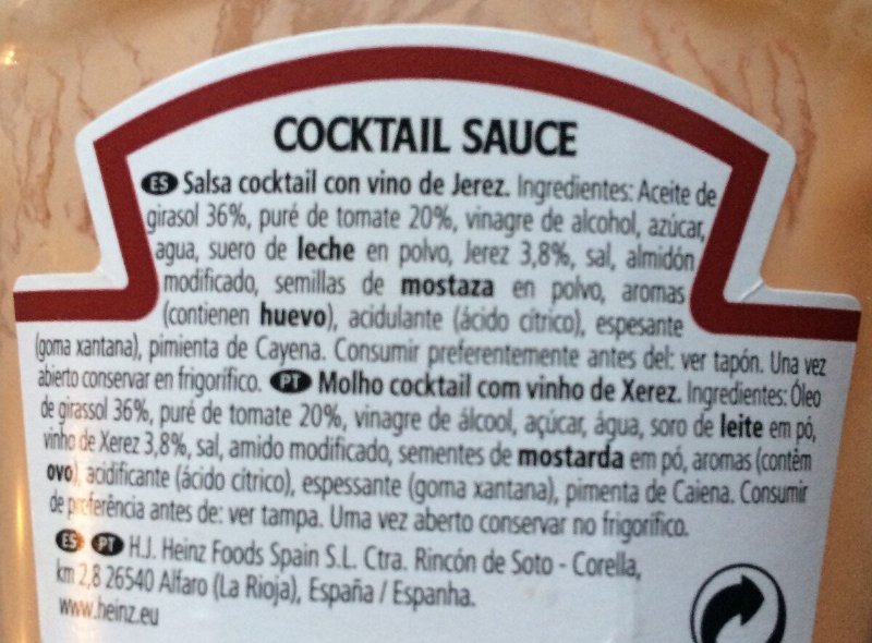 Foto da lista de ingredientes
