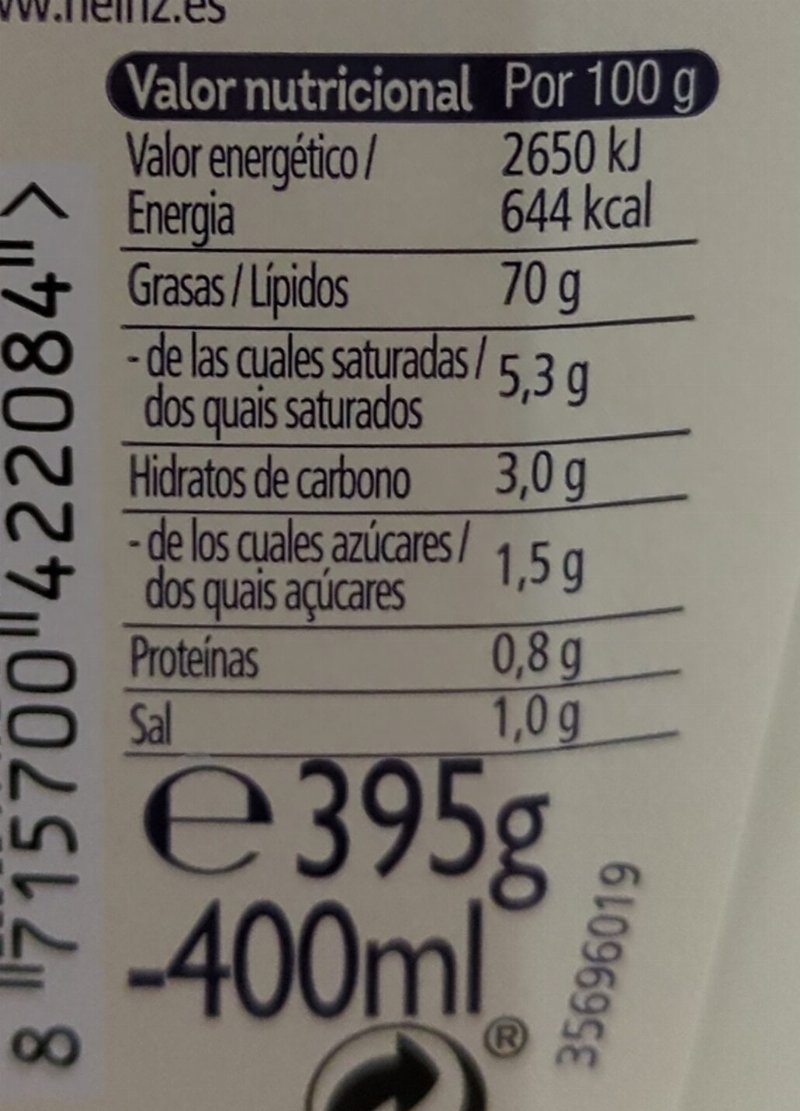 Foto da tabela nutricional