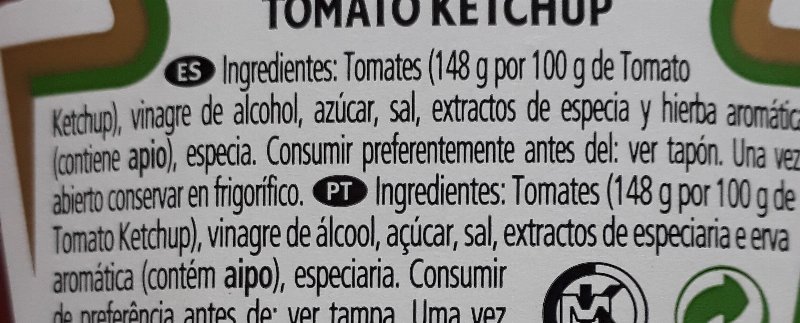 Foto da lista de ingredientes