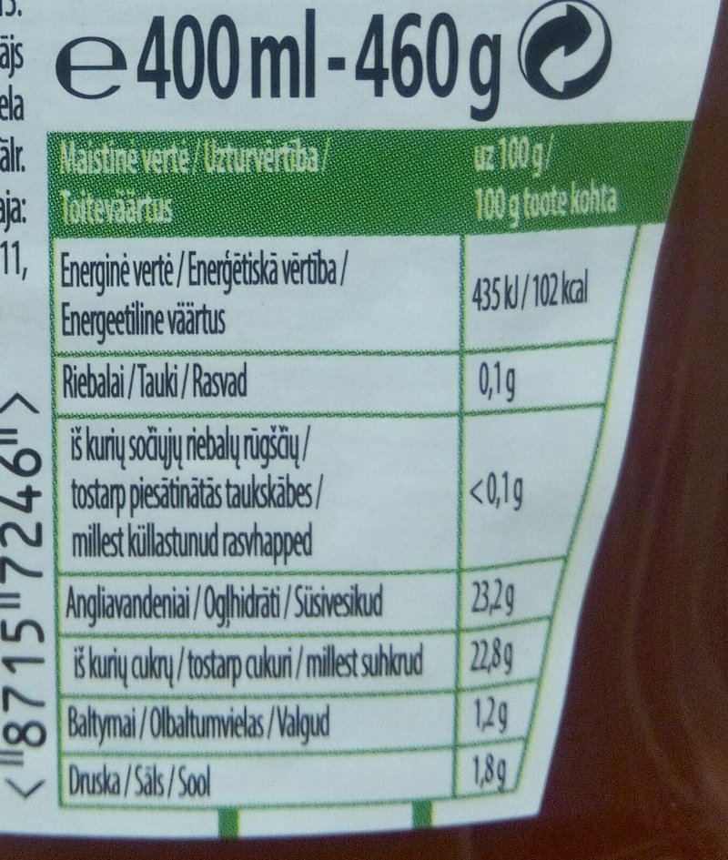 Foto da tabela nutricional