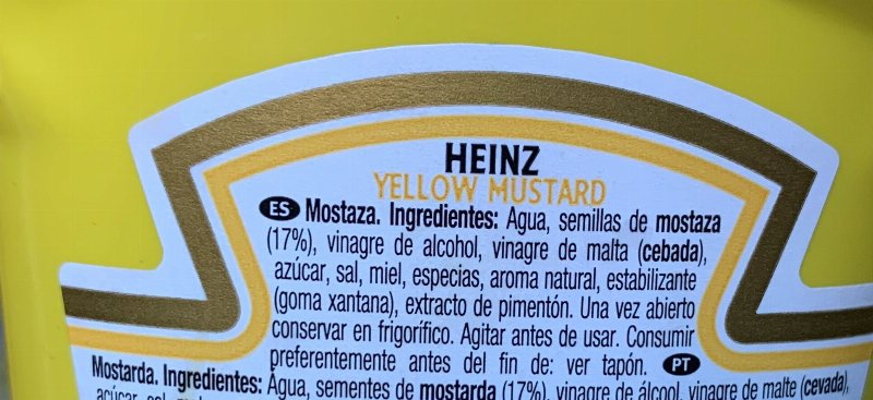 Foto da lista de ingredientes