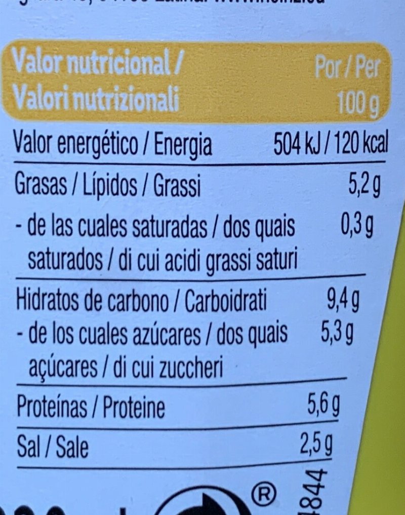 Foto da tabela nutricional