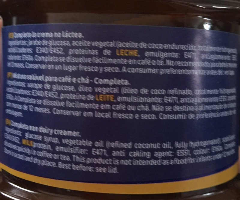 Foto da lista de ingredientes