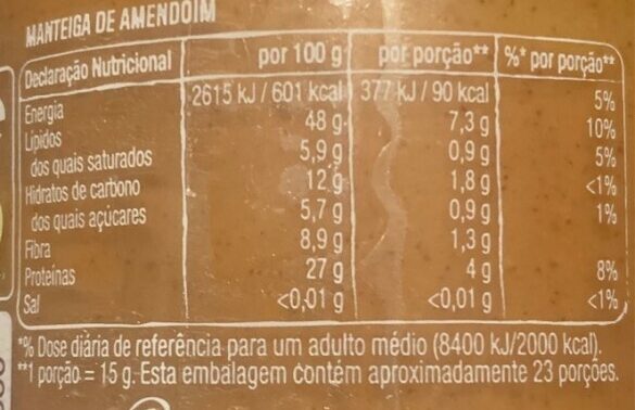 Foto da tabela nutricional