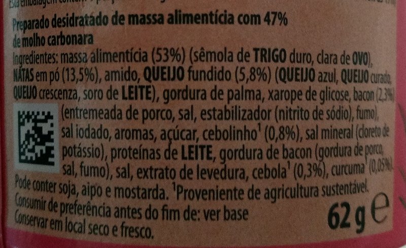 Foto da lista de ingredientes