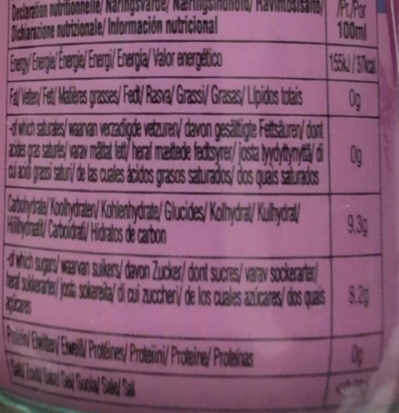 Foto da tabela nutricional