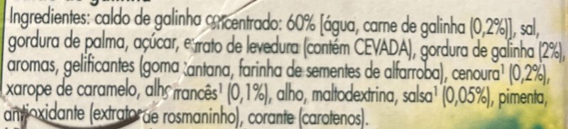 Foto da lista de ingredientes