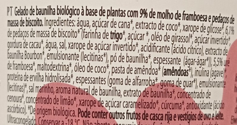 Foto da lista de ingredientes