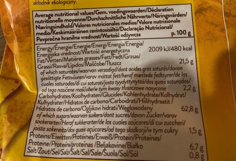 Foto da tabela nutricional