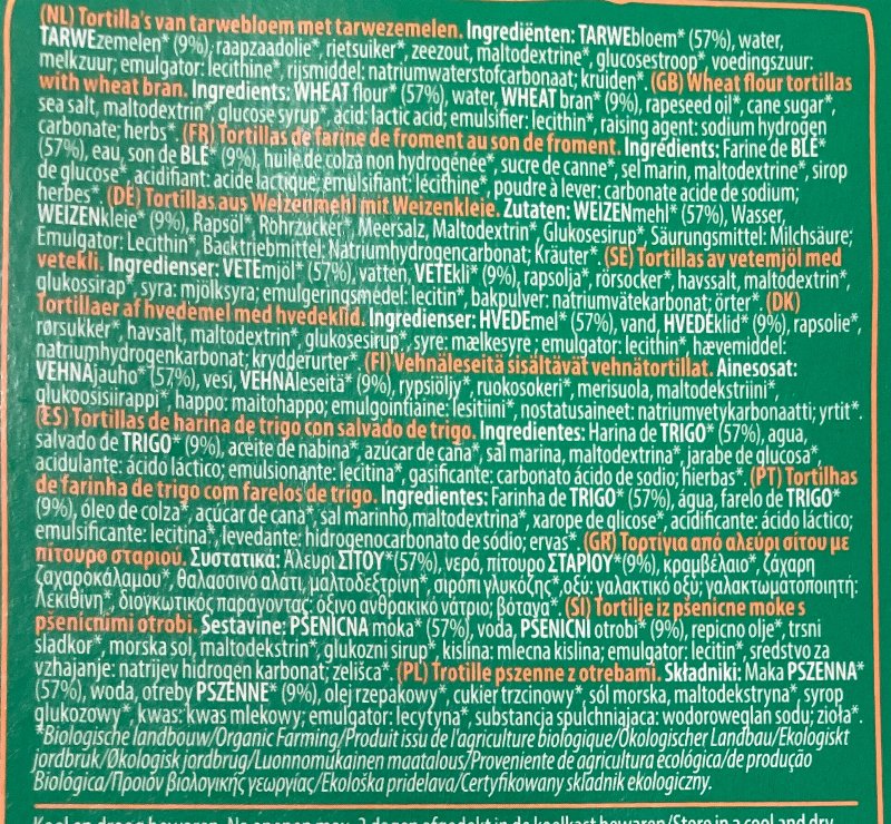 Foto da lista de ingredientes