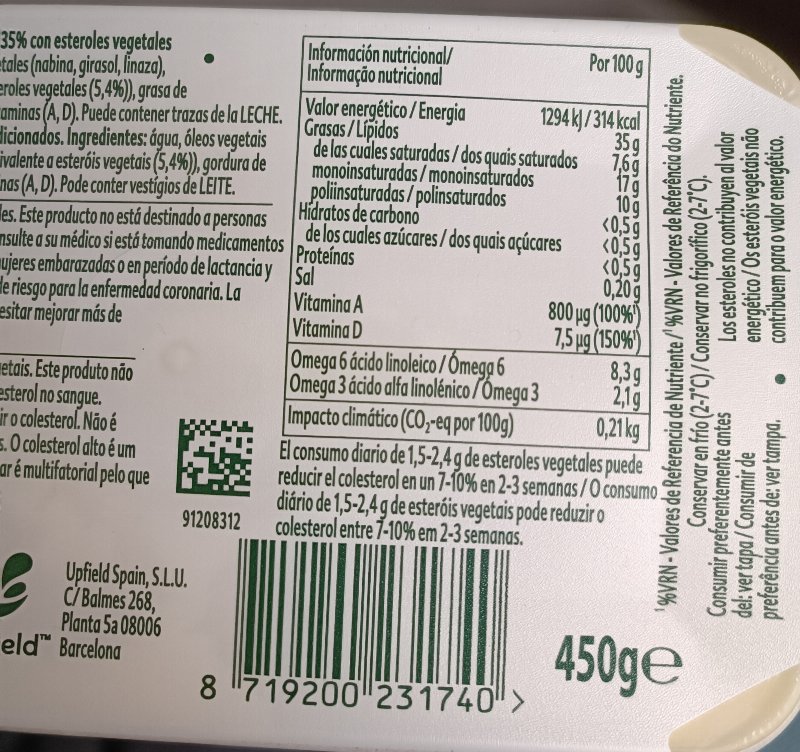 Foto da tabela nutricional