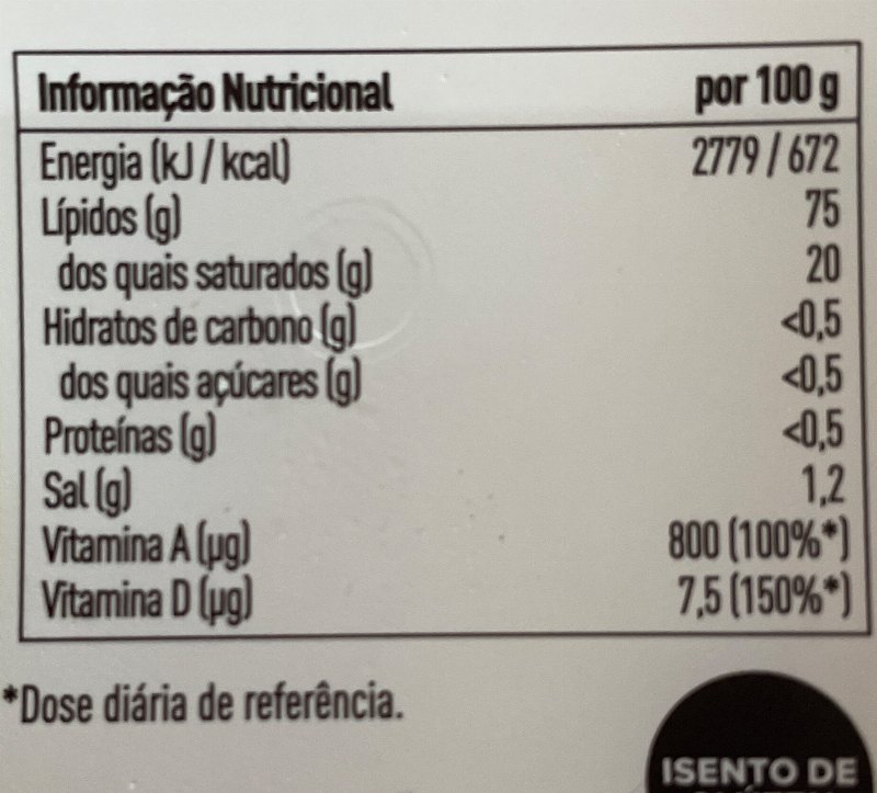 Foto da tabela nutricional