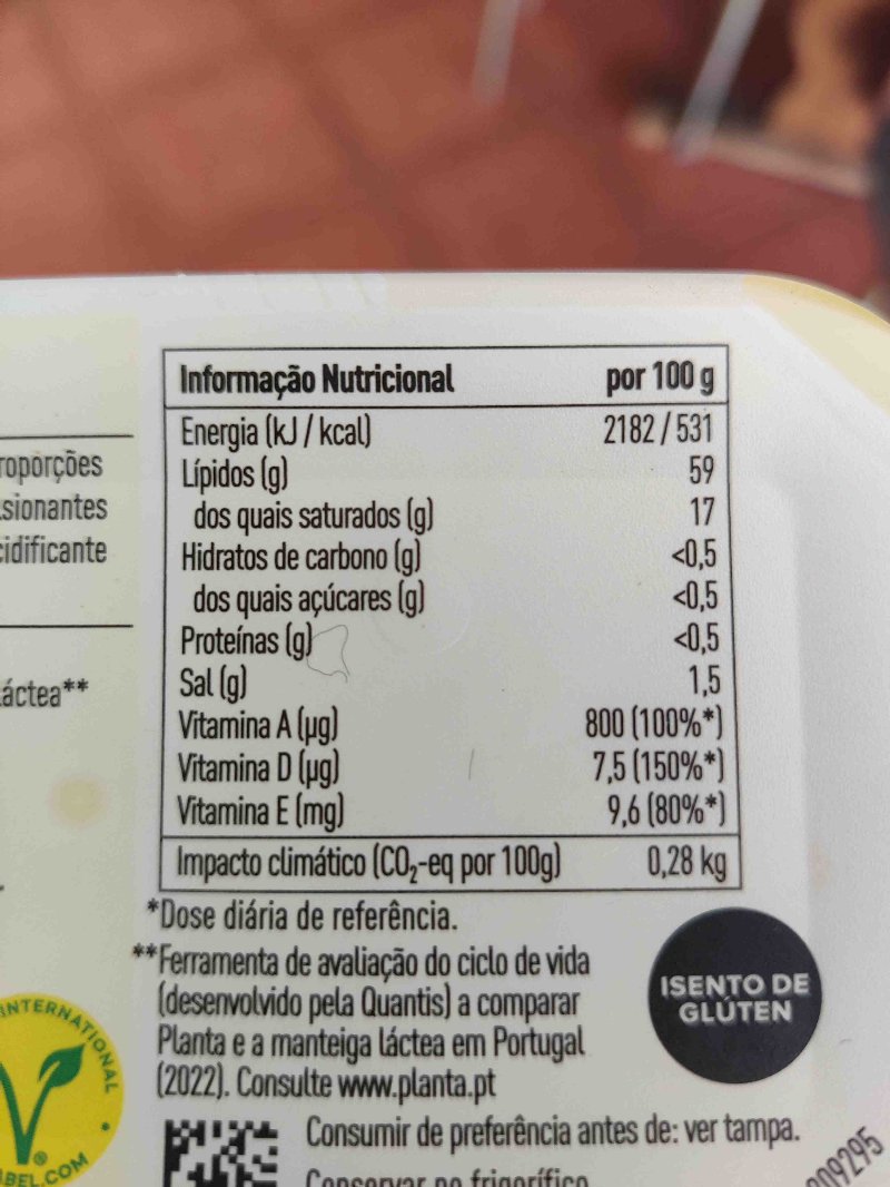 Foto da tabela nutricional