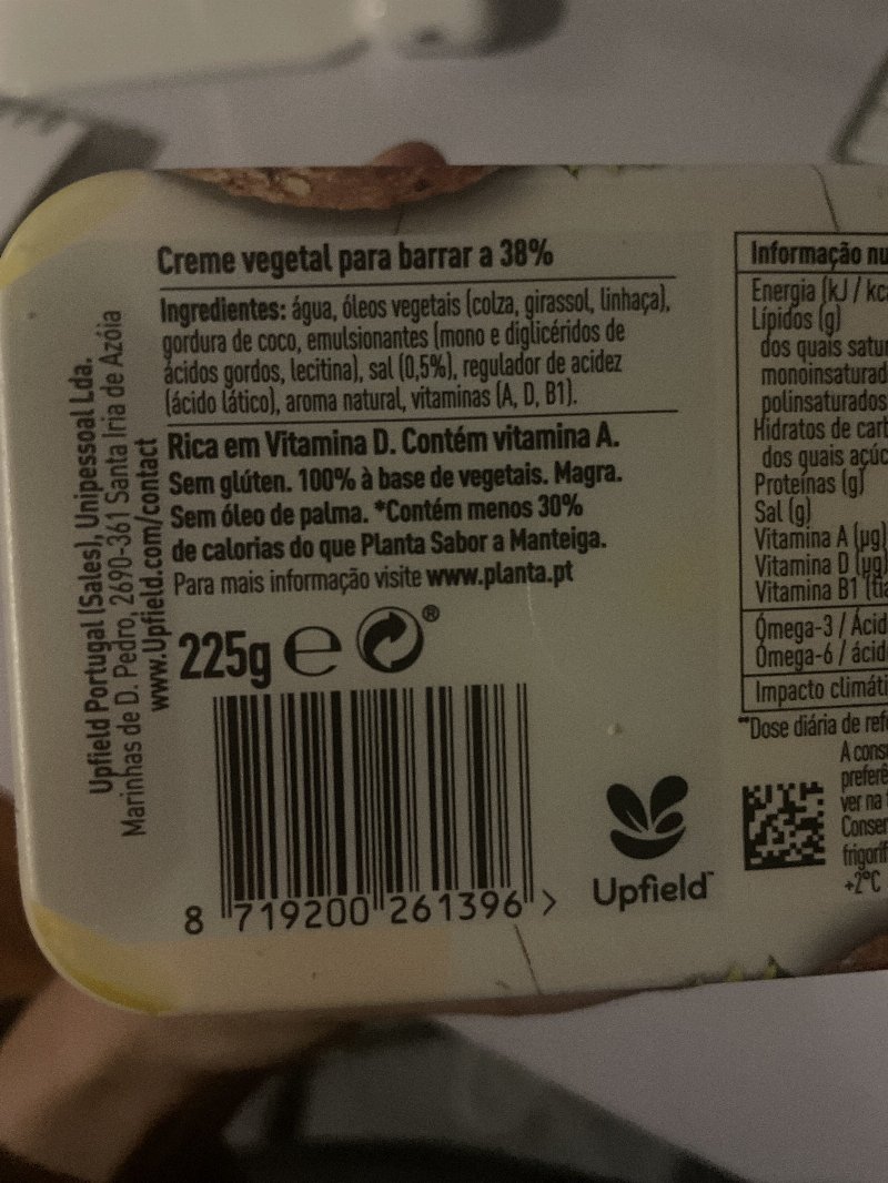 Foto da lista de ingredientes