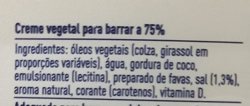 Foto da lista de ingredientes