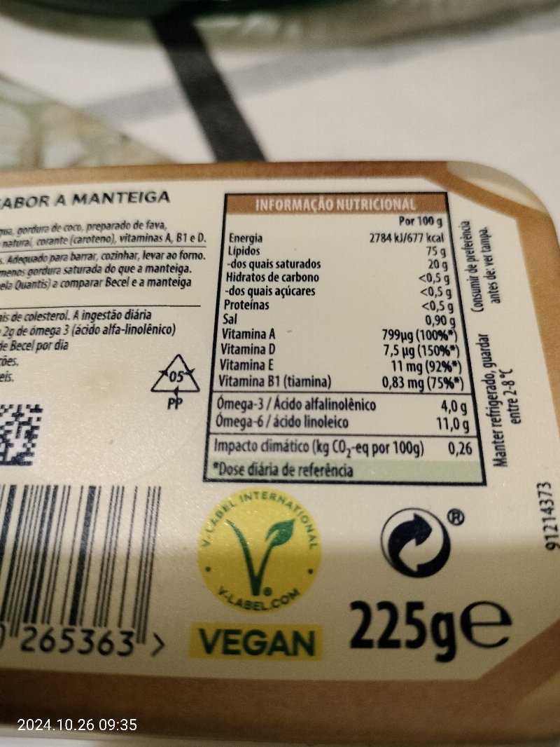 Foto da lista de ingredientes