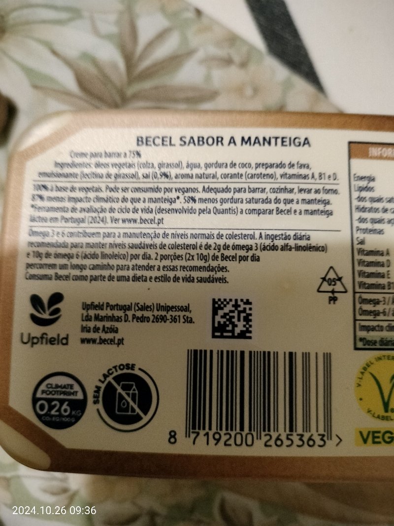 Foto da tabela nutricional