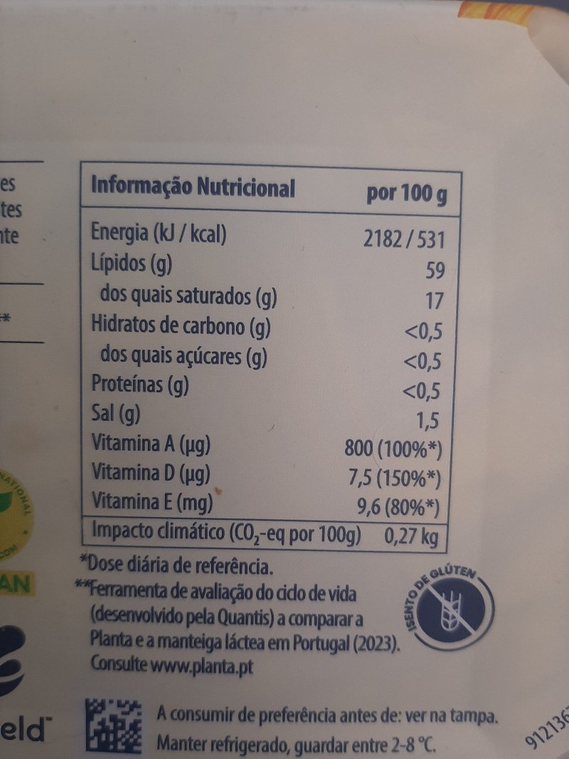 Foto da tabela nutricional