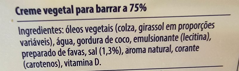 Foto da lista de ingredientes