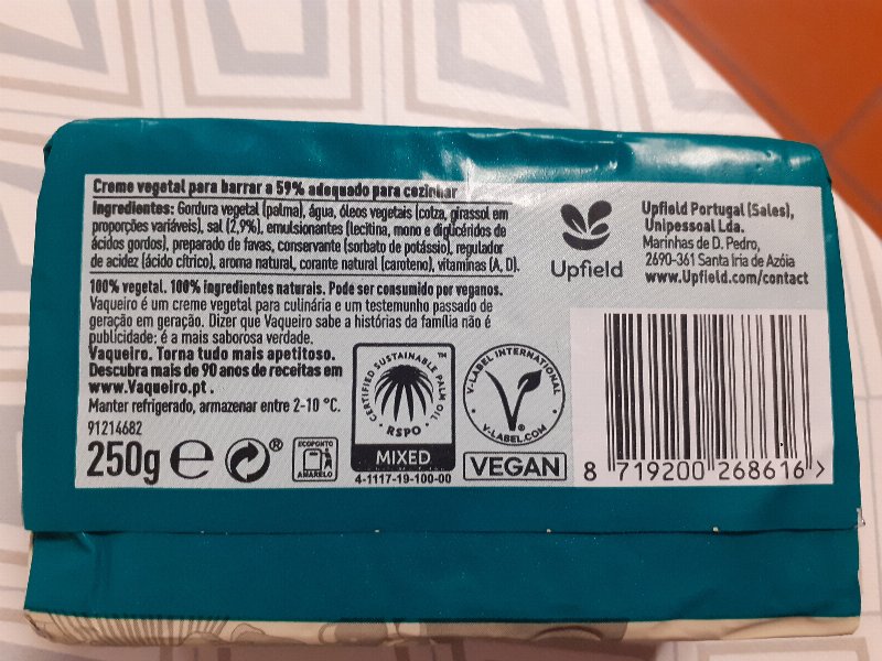 Foto da lista de ingredientes