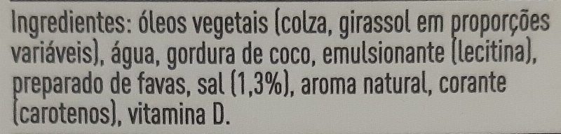 Foto da lista de ingredientes