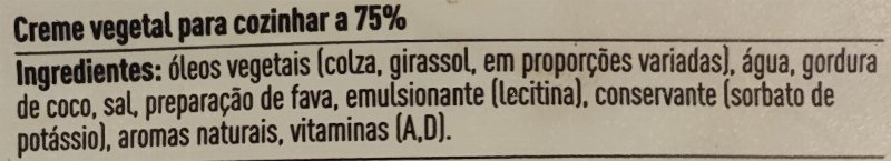 Foto da lista de ingredientes